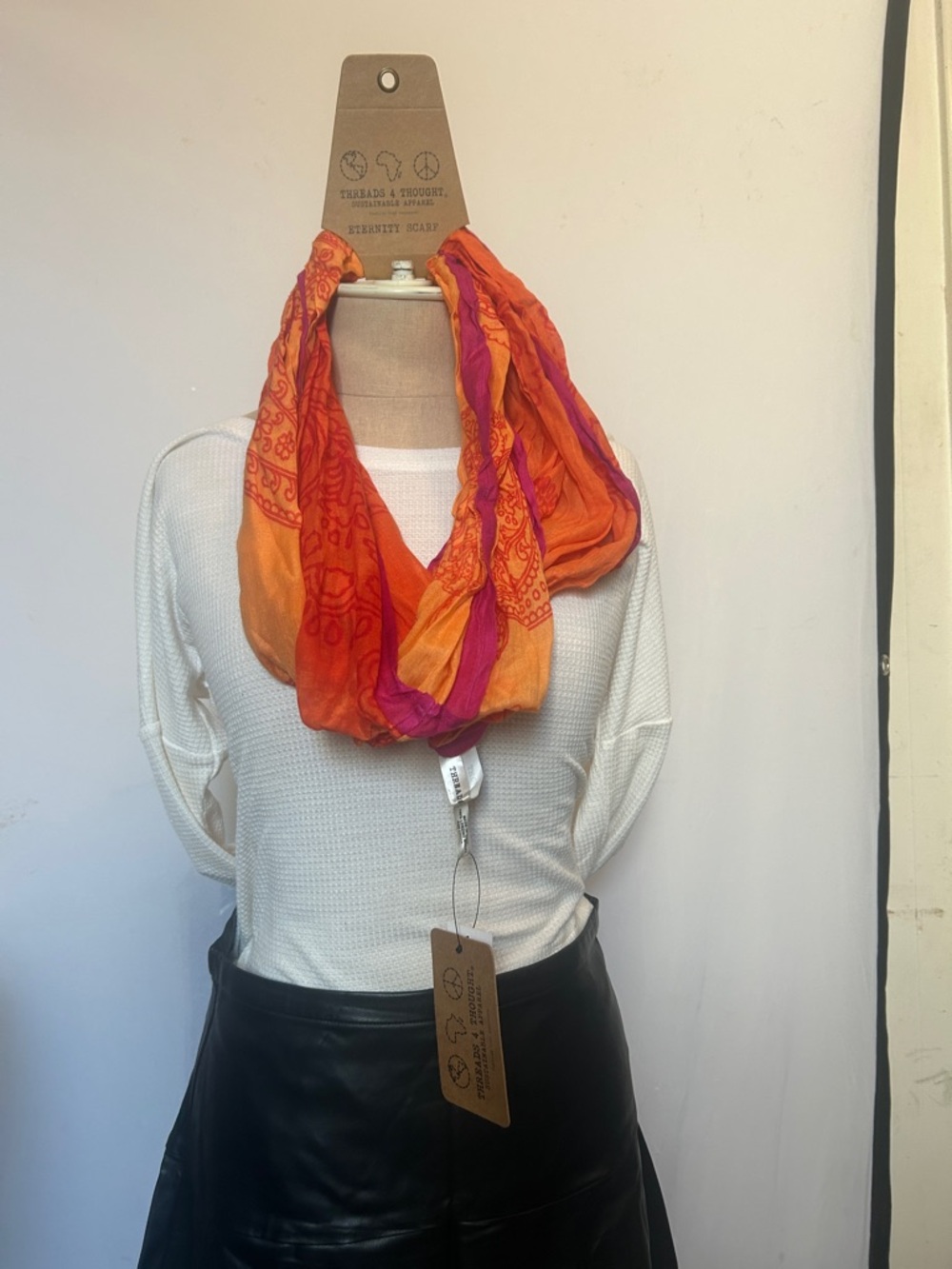 Vibrant Orange & Pink Vintage Infinity Scarf - Fashion Accessory